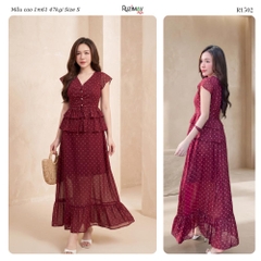 R1500 Đầm maxi Ruzimay tay hến chấm bi voan dáng dài