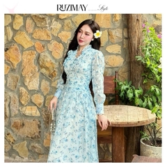 Đầm Maxi Ruzimay Tay Dài Cổ Khuy Bèo R1002