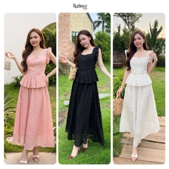 R2200 Đầm Maxi Cổ Tim Mềm Tay Bèo Dáng Dài Ruzimay Flora Peplum