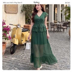 R1500 Đầm maxi Ruzimay tay hến chấm bi voan dáng dài