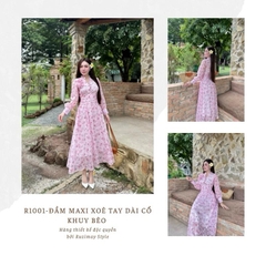 Đầm Maxi Ruzimay Tay Dài Cổ Khuy Bèo R1001