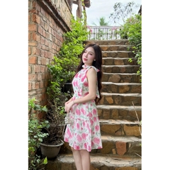 Đầm maxi cổ yếm họa tiết hoa R0800