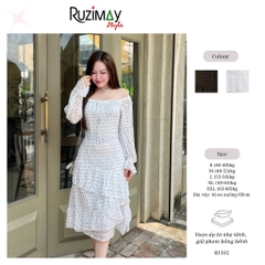 Đầm maxi chấm bi voan đai eo R1100