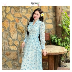 Đầm maxi tay dài cổ bèo khuy R1000