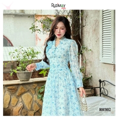 Đầm maxi tay dài cổ bèo khuy R1000