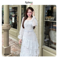 Đầm maxi chấm bi voan đai eo R1100