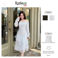 Đầm maxi chấm bi voan đai eo R1100