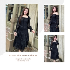 Đầm maxi chấm bi voan đai eo R1100