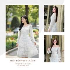 Đầm maxi chấm bi voan đai eo R1100