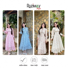 Đầm Maxi Ruzimay Dáng Dài Cổ Khuy Bèo R1000