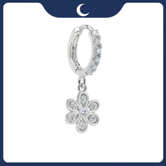 Khuyên tai bạc 925 Luna Jewelry dạng khoen bông hoa đính đá