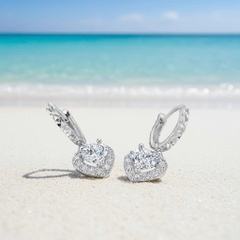 Khuyên tai bạc 925 Luna Jewelry dạng khoen hình trái tim Đá Mossanite 5.7mm