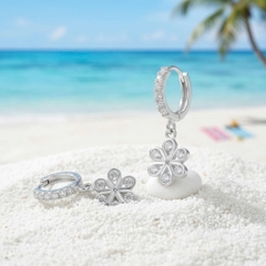 Khuyên tai bạc 925 Luna Jewelry dạng khoen bông hoa đính đá