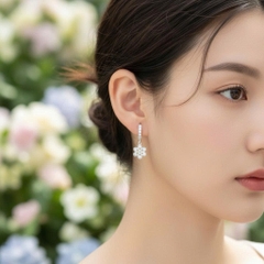 Khuyên tai bạc 925 Luna Jewelry dạng khoen bông hoa đính đá
