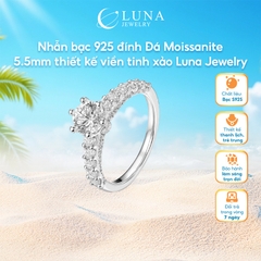 Nhẫn bạc 925 đính Đá Moissanite 5.5mm thiết kế viền tinh xảo Luna Jewelry