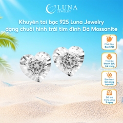 Khuyên tai bạc 925 Luna Jewelry dạng chuôi hình trái tim đính Đá Mossanite