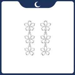 Khuyên tai bạc 925 Luna Jewelry dạng chuôi 3 bông hoa