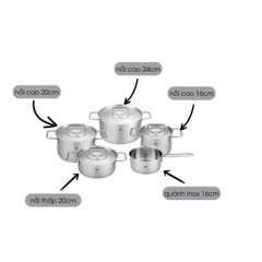 Bộ nồi Fissler Pure 5 món nắp inox có quánh
