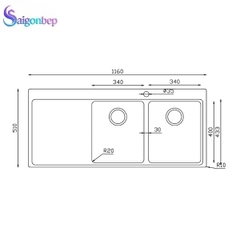 Chậu rửa bát 2 hố Konox có cánh Turkey Sink Miro 1160