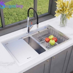 Chậu rửa bát 2 hố Konox KN8651TD Dekor Full