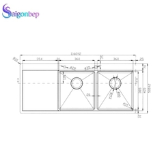 Chậu rửa bát 2 hố Konox KN11650TD – Bàn trái
