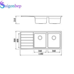 Chậu rửa chén châu Âu Konox KS11650 2B