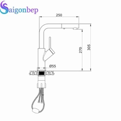 Vòi rửa bát Konox dây rút Artan Nickel