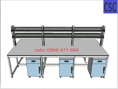 BÀN THÍ NGHIỆM TRUNG TÂM INOX CÓ KỆ