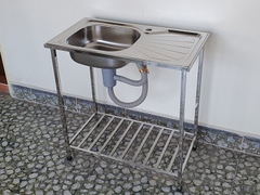 Chậu rửa inox có chân, loại 1 hố 1 bàn nhỏ
