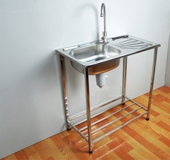 Chậu rửa inox có chân, loại 1 hố 1 bàn nhỏ