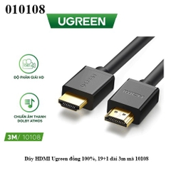 Dây HDMI Ugreen 10108 – 3M – lõi đồng 100% 19+1 – chuẩn HDMI 2.0 – hỗ trợ 4K@60Hz – chính hãng – full VAT