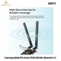 Card mạng PCIe TP-Link Archer TX20E – Wi-Fi 6 AX1800 + Bluetooth 5.2 - 2 ăng-ten High-Gain • Chính hãng • Full VAT