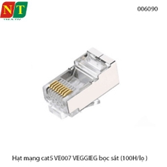 Hạt mạng RJ45 Cat5/Cat5e VEGGIEG V‑E007 – chân đồng mạ bảo vệ, vỏ bọc kim loại – Hộp 100 cái – Chính hãng – Full VAT
