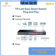 Chia mạng Switch PoE TP-LINK TL-SG1428PE – 28 cổng Gigabit (24 PoE+ 802.3af/at), PoE Budget 250W, 2× SFP –  Chính hãng