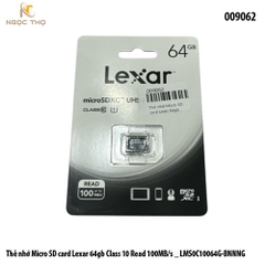 Thẻ nhớ MicroSD Lexar 64GB Class 10 – 100MB/s (LMS0C10064G-BNNNG) – Hàng chính hãng – Full VAT