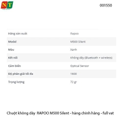 Chuột không dây  RAPOO M500 Silent Black (Bluetooth) 18404 - hàng chính hãng - full vat