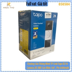 Chuông Cửa Thông Minh TP-Link Tapo D210 – Camera 2K 3MP, Góc Nhìn 160°, Pin 6400mAh, Đàm Thoại 2 Chiều, Hồng Ngoại Màu