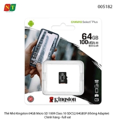 Thẻ nhớ Kingston 64GB microSD (SDCS2/64GBSP) – 100MB/s – Class 10 UHS-I – Chính hãng – Full VAT