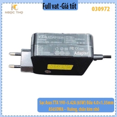 Sạc Asus TTA 19V–3.42A (65W) – Đầu 4.0×1.35mm – AS65DWA – Vuông, chân kim nhỏ – Hàng chính hiệu – Full VAT