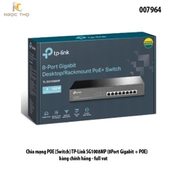 Switch PoE TP-Link SG1008MP – Chia mạng Poe - 8 cổng Gigabit PoE+ | Tổng công suất 126W | Vỏ kim loại – Chính hãng
