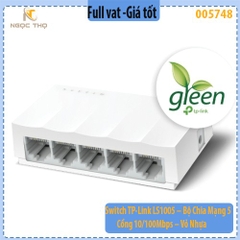 Switch TP-Link LS1005 – Bộ chia mạng 5 cổng 10/100Mbps - Vỏ nhựa | Plug & Play | Nhỏ gọn | Hàng chính hãng | BH 24 tháng