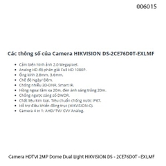 Camera Hikvision DS-2CE76D0T-EXLMF – Dome HDTVI 2MP – Smart Hybrid Light – Vỏ kim loại – IR 20m – Chính hãng – Full VAT