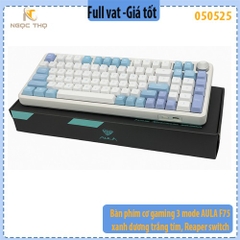 Bàn phím cơ không dây 3 chế độ AULA F75 – Xanh Dương Trắng Tím – Reaper Switch – LED RGB – Layout 75% – Gõ Êm