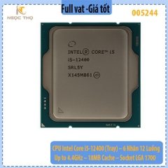 CPU Intel Core i5-12400 (Tray) – 6 Nhân 12 Luồng – Up to 4.4GHz – 18MB Cache – Socket LGA 1700 – Full VAT