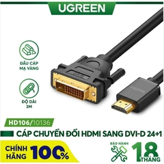 Bộ chuyển HDMI to DVI 24+1 Ugreen 3M mã 10136