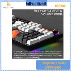 Bàn phím cơ có dây LAPOP WK90 – 104 phím, Brown Switch, 17 hiệu ứng RGB, Nút xoay âm lượng – Chính hãng – Full VAT