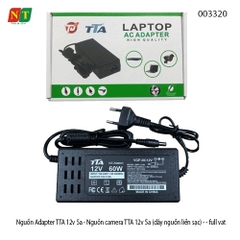 Nguồn Adapter TTA 12V–5A – Bộ nguồn camera 12V 5A – Dây nguồn liền sạc – Chân DC 5.5×2.5mm (dùng được 5.5×2.1mm)