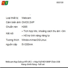 Webcam Kẹp Dahua HTI-UF2 – Full HD 1080P – Cắm Cổng USB – Chính Hãng – Full VAT