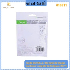 Cáp USB 2.0 Ugreen 10311 – dài 2m – chuẩn A M/M (2 đầu dương) – tốc độ 480Mbps – chính hãng – full VAT (USB 2 đầu đực)