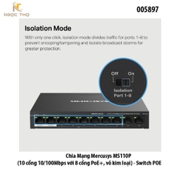Switch PoE Mercusys MS110P – Chia mạng PoE -  8 cổng Poe | 2 uplink | 10/100Mbps | 65W | Vỏ kim loại